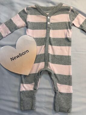 Burt's Bees Baby - Rugby Striped Pink and Gray Footies One Piece